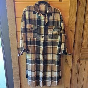 Plaid Long Sleeve Duster Shirt Jacket